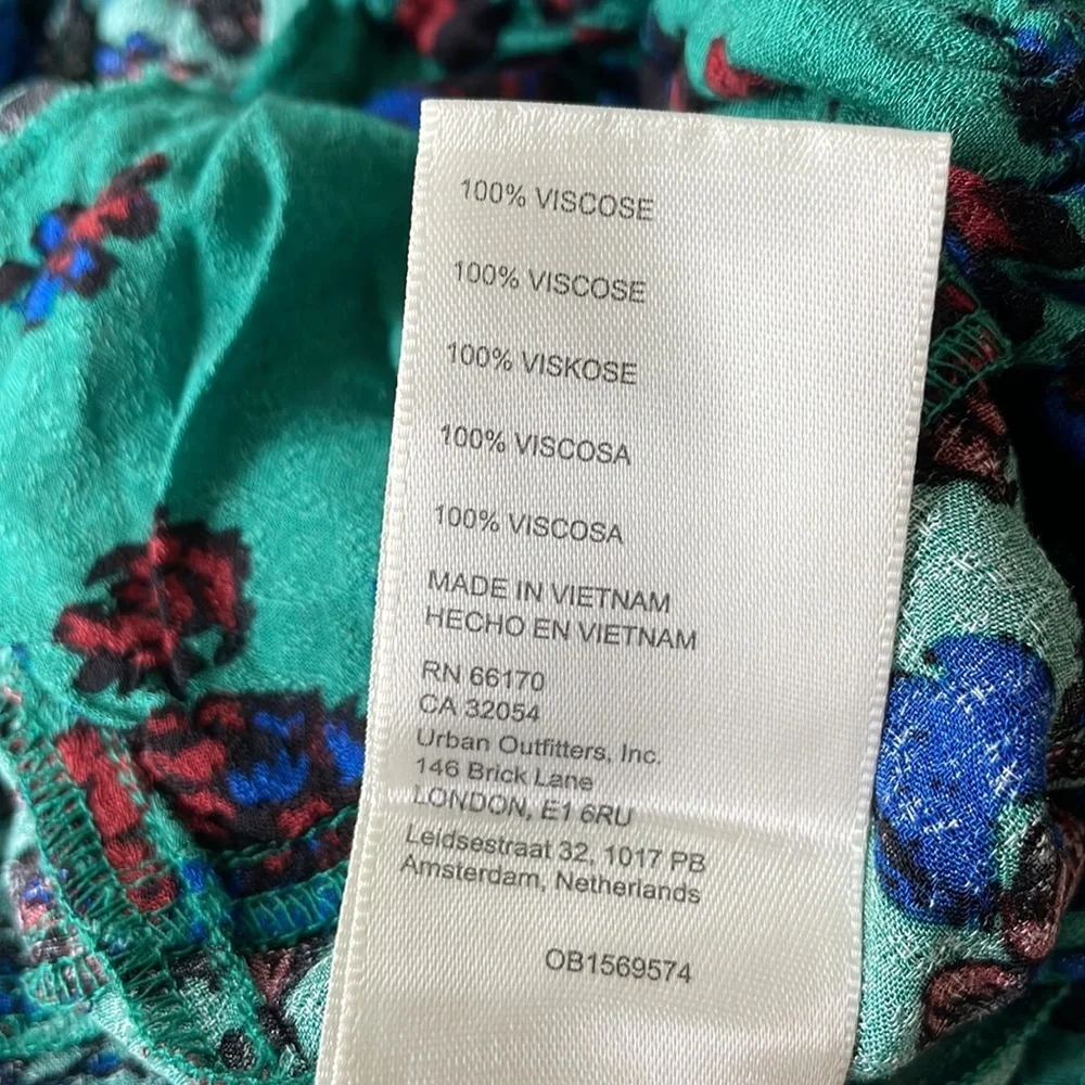 NWT FREE PEOPLE Hilary top shirt size S green combo smocking longsleeve - Picture 7 of 8